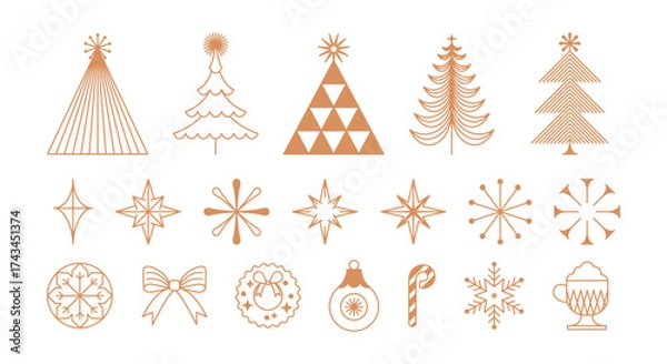 Fototapeta Vector Christmas and New Year design templates for advent calendars, greeting cards, packaging, prints, banners, and minimal graphics in a linear style