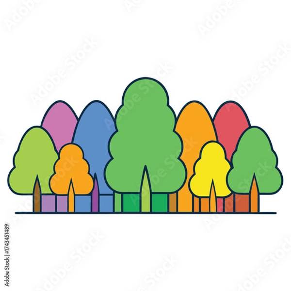 Fototapeta Vector art of colorful cartoon trees