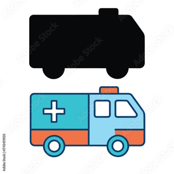 Fototapeta Vector art of ambulance icon in black and blue