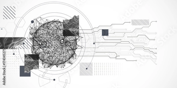 Fototapeta Technological art. Combination of sphere with technological lines and circles in one illustration.