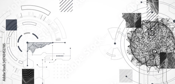 Fototapeta Technological art. Combination of sphere with technological lines and circles in one illustration.