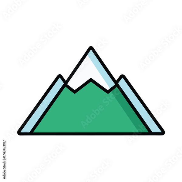 Fototapeta Vector art of stylized green mountain peak with snow cap