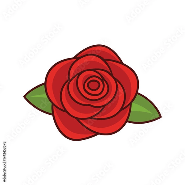 Fototapeta Vector art of red rose with green leaves