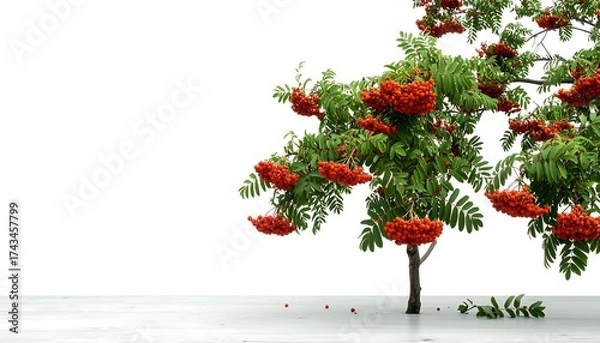 Obraz Vibrant rowan tree on a light surface