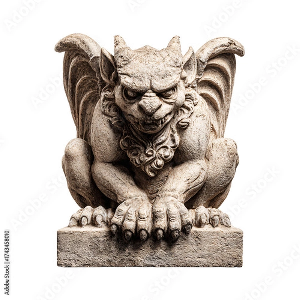 Fototapeta Gothic gargoyle sculpture detail isolated on transparent background