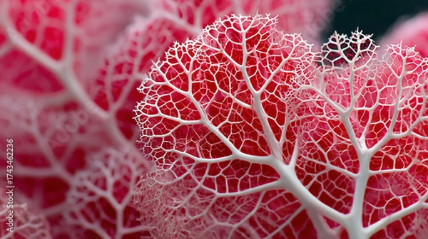 Obraz Intricate fractal patterns of vibrant red ornamental cabbage with delicate white veins create a stunning natural abstract design