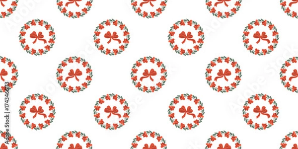 Fototapeta Wreath and Bow Pattern, Bow Wreath Background, Rowan Wreath Motif