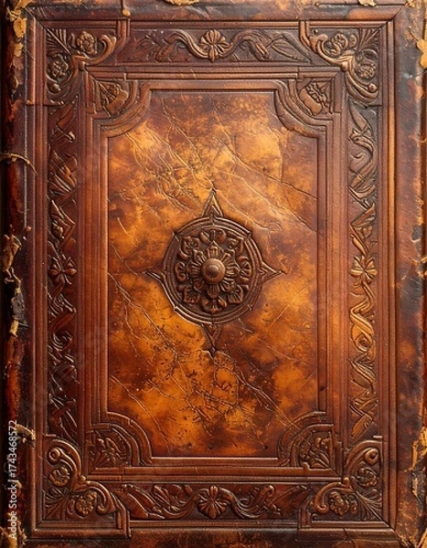 Obraz Ornate Wooden Door with Intricate Carvings and Central Medallion.