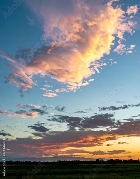 Obraz Vibrant sunset cloudscape over a field