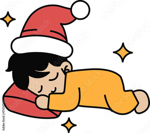 Fototapeta A cartoon of a child sleeping with a hat on