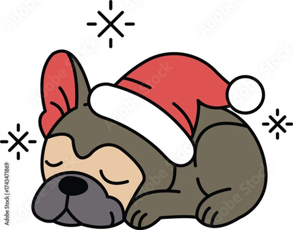 Fototapeta A dog is sleeping with a hat on