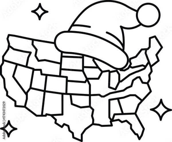 Fototapeta A map of the United States with a Santa hat on top