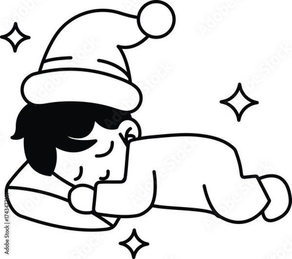 Fototapeta A cartoon of a child sleeping with a hat on