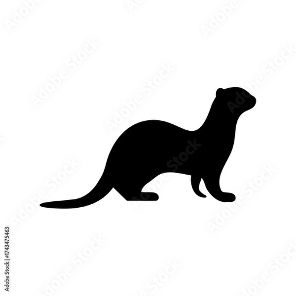 Fototapeta Silhouette of an Otter Standing on White Background, facing right position