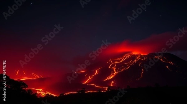 Obraz A Volcanic Eruption at Night