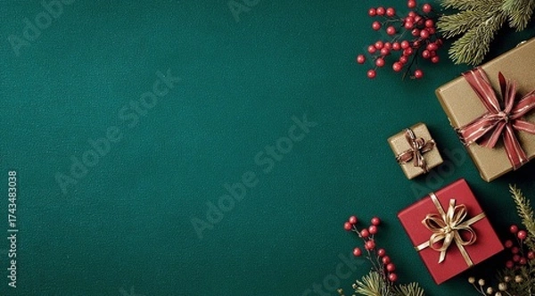 Obraz 3D Render of a Christmas Background, Complete with Christmas Gift Decorations