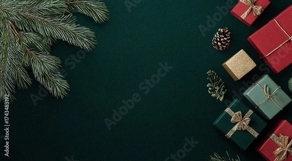 Obraz 3D Render of a Christmas Background, Complete with Christmas Gift Decorations