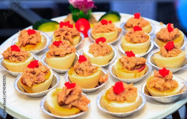 Fototapeta canape with salmon and cheese