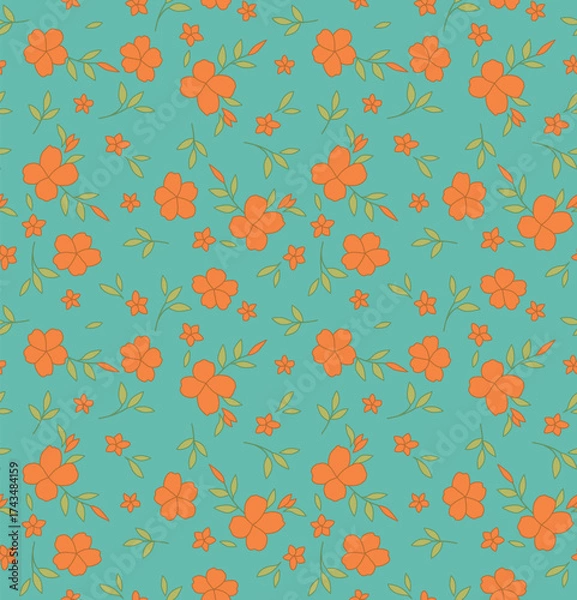Fototapeta Japanese Flower Leaf Branch Vector Seamless Pattern