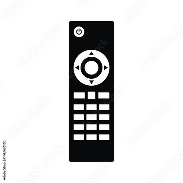 Fototapeta Modern black remote control with navigation buttons and power icon isolated for digital media and entertainment vector
