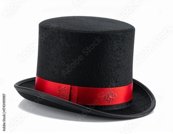 Fototapeta black hat with red ribbon