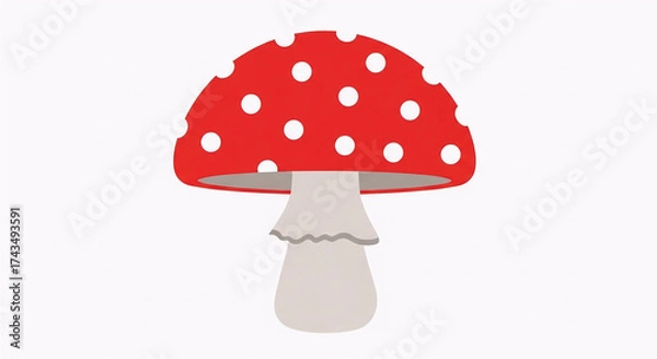 Fototapeta A bright red and white fly agaric mushroom, or toadstool, vector illustration of the poisonous fungi in the forest nature
