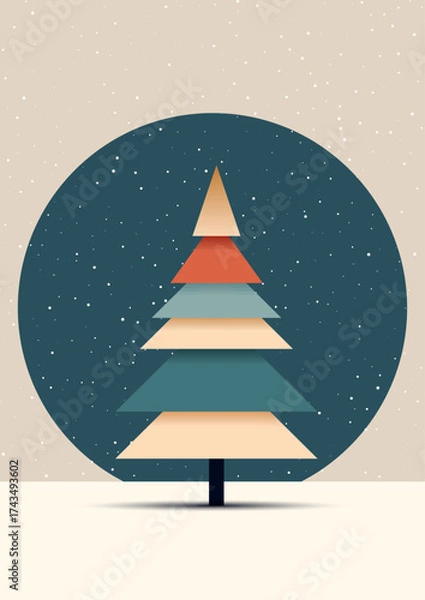 Fototapeta Abstract minimal modern Christmas card with tree design 