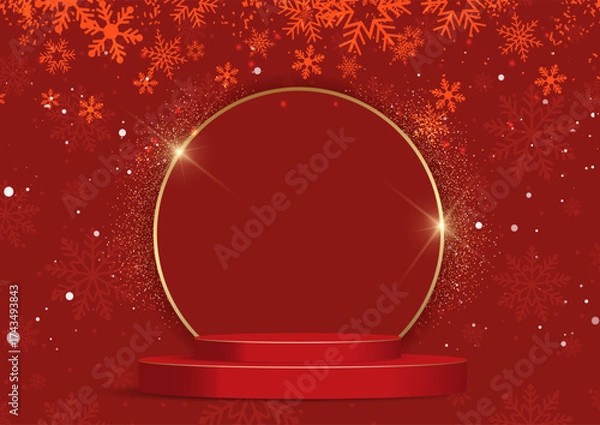 Fototapeta Christmas background with an empty display podium 