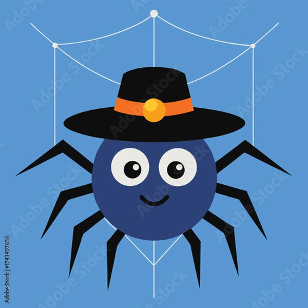 Obraz Vector art of cute spider wearing a hat on a web, perfect for halloween decorations