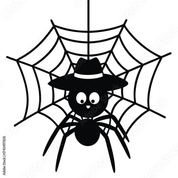 Obraz Vector art of spider wearing a fedora on a spiderweb