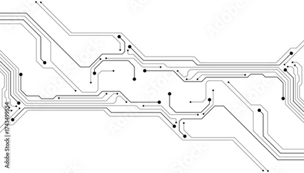 Obraz Circuit Board Technology Information Pattern Concept Vector Background. Grayscale Color Abstract PCB Trace Data Infographic Design Illustration.