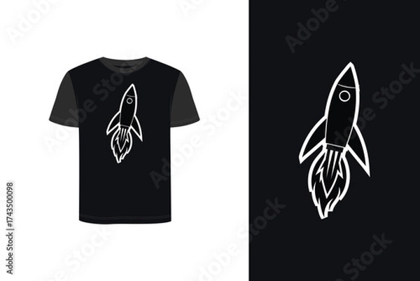 Fototapeta Tshirt mockup a rocket with flames a dark space launch