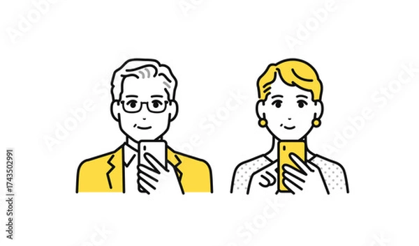 Fototapeta スマートフォン シニア夫婦 ベクター イラスト アイコン