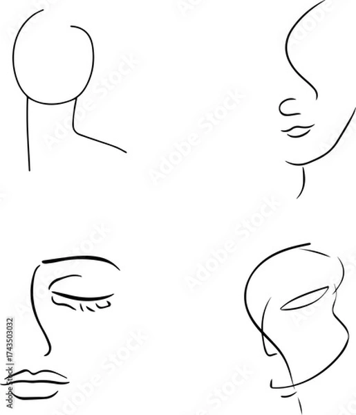 Fototapeta Abstract Face Icon Set – Minimal, Modern, Line Art, and Portrait Symbols