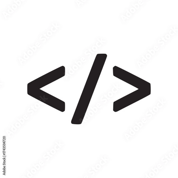 Fototapeta A simple black code symbol on a white background representing programming and software development work