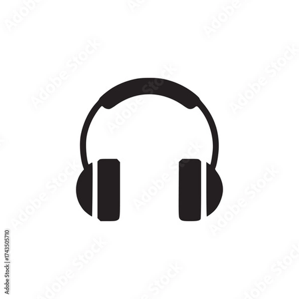 Fototapeta A simple minimalist illustration of black headphones on a white background in a central composition