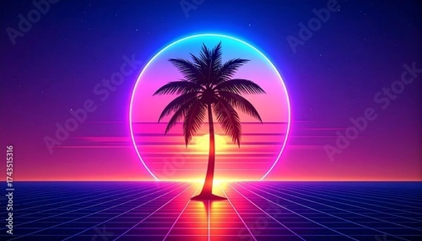Obraz Retro futuristic palm tree landscape