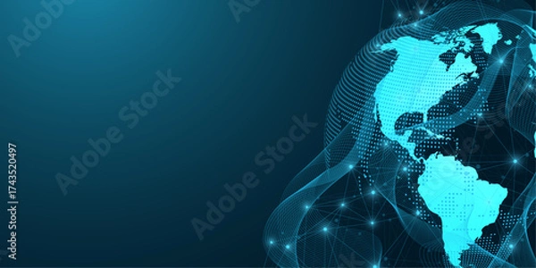 Fototapeta Global network connection concept. Big data visualization. Social network communication in the global computer networks. Internet technology. Business. Science. Vector illustration