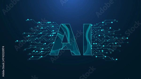 Fototapeta Artificial intelligence vector logotype, logo, icon, symbol. Artificial intelligence and machine learning wireless technology design. Neural networks and modern technologies concepts