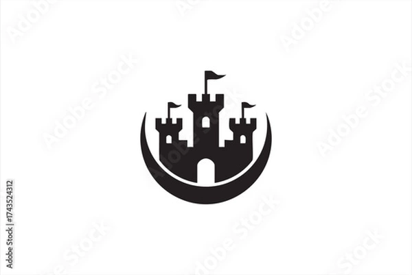 Fototapeta Black and white medieval castle vector illustration for magical design visuals.