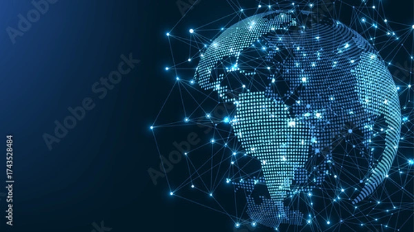 Fototapeta Global network connection concept. Big data visualization. Social network communication in the global computer networks. Internet technology. Business. Science. Vector illustration