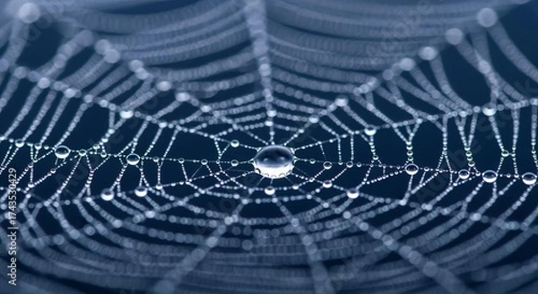 Obraz Mystical Moonlit Spiderweb with Sparkling Dew Drops