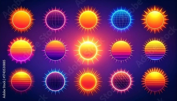 Obraz Retro sun icons in vibrant colors (1)