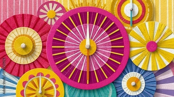 Fototapeta Bright and Colorful Summer Design with Thermometer and Whimsical Patterns