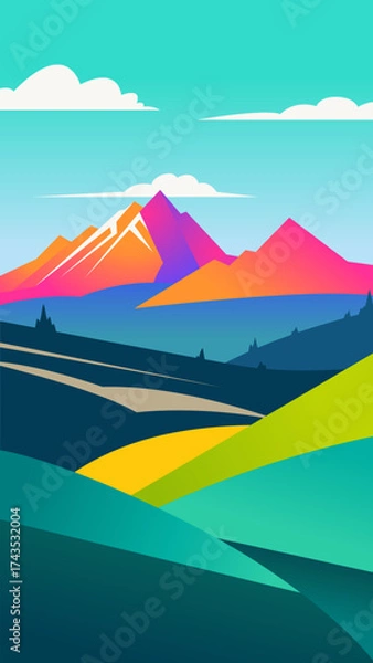 Fototapeta Colorful abstract mountain landscape.