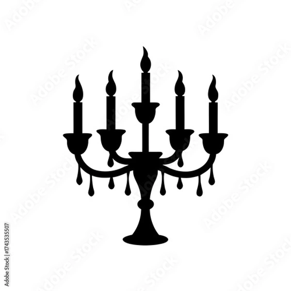 Fototapeta Silhouette of a candelabra with candles on transparent background
