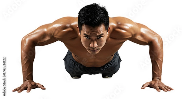 Fototapeta muscular athletic man training in gym
