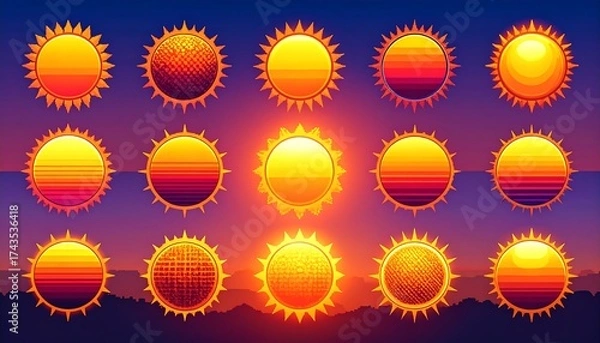 Obraz Retro video game sun icons