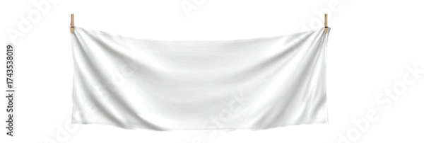 Fototapeta A pristine white fabric stretched between two clothespins against a transparent background
