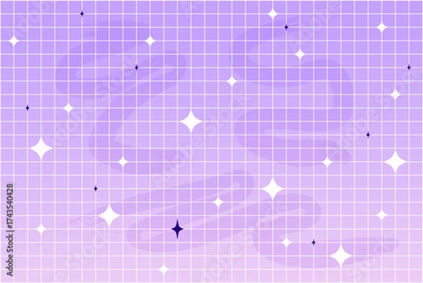 Fototapeta Groovy fantasy bright gradient background y2k retro blue and pink pastel galaxy aesthetic. Pop unicorn bg with stars, trendy checkered ornament.